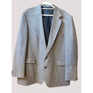 Haggar Imperial Mens Herringbone Gray‎ Wool Blazer Sport Coat Jacket Made In USA